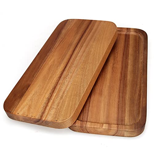 2 Pcs Rectangular Wooden Platters for Food Party Decorative Serving Tray Acacia Wood Cheese Charcuterie Board Rectangle Dessert Dishes Dinner Plates for Decor Snack Appetizer Platter