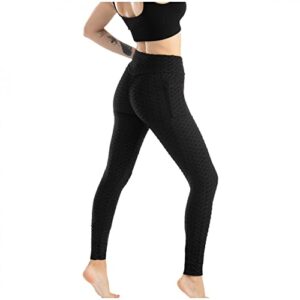womens leggings tummy control, womens workout leggings exercise skinny gym yoga pants tights with pockets black
