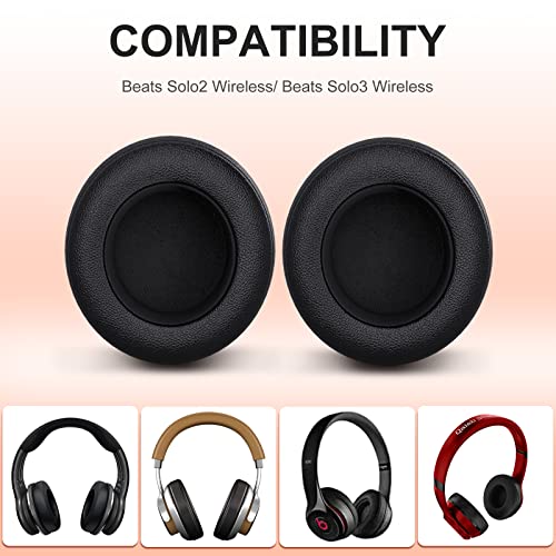 Replacement Ear Pads for Solo 2 & 3 Wireless On-Ear Headphones, PChero 2 Pairs Protein Leather Earpads Memory Foam Cushion Covers Compatible with Beats Solo2/Solo3 A1796/B0534 Headphone (Black)