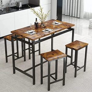 linkromat dining room table set, bar dining table set for 4, industrial kitchen table with 4 square stools, 5 piece height pub dinner table set for 4, bistro table and chairs for small spaces, brown