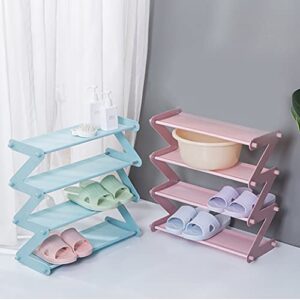 carurliff 2 packs assemblable small shoe racks can hold 8-12 pairs kids shoe rack organizer for entryway, closet, children's bedroom (blue & pink - 4 tier)