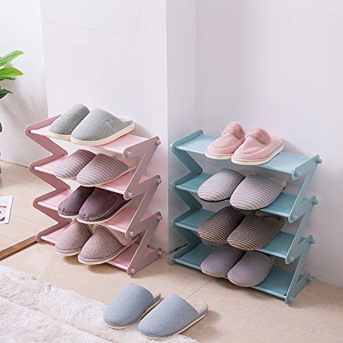 CARURLIFF 2 Packs Assemblable Small Shoe Racks Can Hold 8-12 Pairs Kids Shoe Rack Organizer for Entryway, Closet, Children's Bedroom (Blue & Pink - 4 Tier)