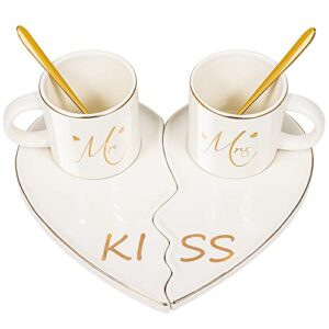 coffee mugs mug sets demitasse cups mr and mrs with kiss tray wedding engagement bridal shower or couples anniversary valentines christmas gifts -ceramic marble coffee mug -white