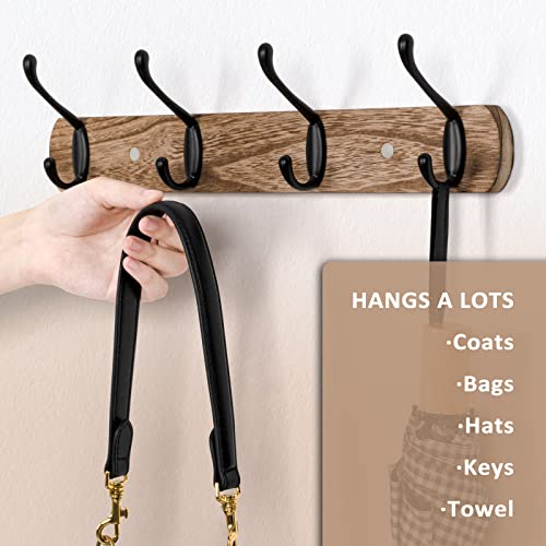 Yoimori Coat Hooks Wall Mount, Wood Coat Hooks Wall Mounted with 4 Wall Hooks, Wall Hangers Coat Rack Wall Mount for Entryway Living Room Bedroom(Carbonized Black)