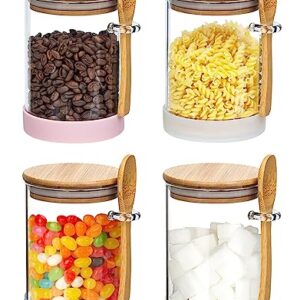 4Pack-18.5Oz,Glass Jars Containers with Bamboo Airtight Lid & Spoon, Food Storage Canister, Clear Glass Canisters for Cookie, Candy, Coffee, Sugar, Matcha Tea, Flour, Nuts & More