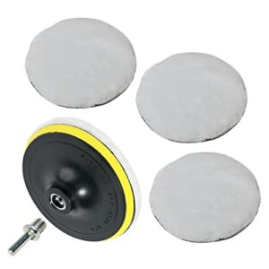 banseko 5 pcs kit 6 inch wool cutting pad,polishing buffing wheel for drill wool pads wheel polishing pads,woolen polishing waxing pads with drill adapter for car polisher polishing and buffing