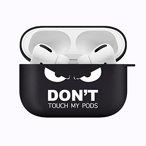 Compatible with AirPods 3 Case ‘Don't Touch My Pods’ Black Cool Cover with Keychain Big Eyes Angry Face Cute Cartoon Shockproof Airpod Cases Accessories Smooth Soft Protective Skin (for airpods 3rd)