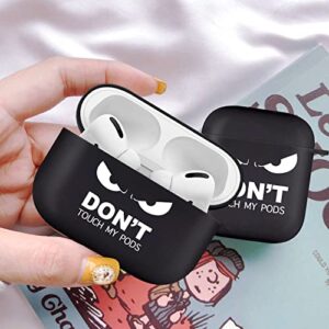 Compatible with AirPods 3 Case ‘Don't Touch My Pods’ Black Cool Cover with Keychain Big Eyes Angry Face Cute Cartoon Shockproof Airpod Cases Accessories Smooth Soft Protective Skin (for airpods 3rd)