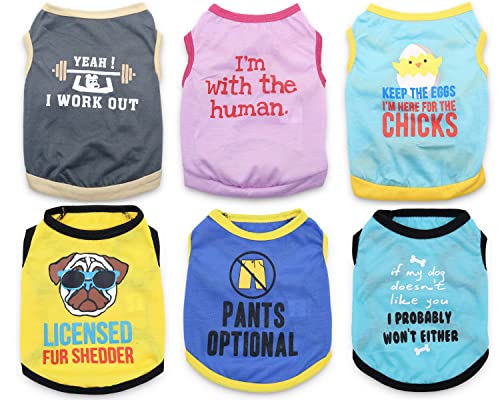 DroolingDog 6 Pieces Small Puppy T Shirt for Boy Dog Clothes Girl Puppy Shirts Breathable T-Shirt for Small Dogs Girls Boys Chihuahua Clothes Yorkie Tshirts