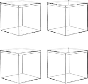 hewomate acrylic boxes for display, 3.3x3.3x3.3 inches 4 pack clear plastic acrylic favor boxes, small acrylic box with lid, square cube storage containers for candy jewelry pill and tiny item