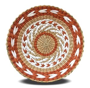 tansports woven wall basket decor - bowls trays, hanging outdoor indoor bowls for home table wall art. rustic woven durable structured boho decorations. variation options and orange (orange)