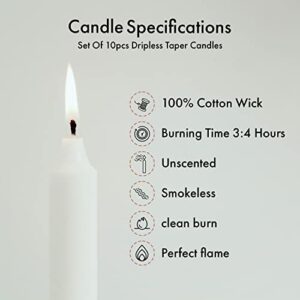 OSHADOW Taper 1/2 inch Candles - Pack of 10 Unscented, 8 Inch Tall Candles - 1/2 inch Candles - Taper Candle - 1/2 inch White candlesticks