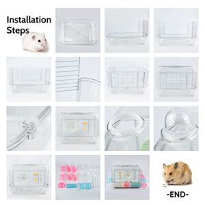 PUPPIFUN Large Transparent Hamster Cage, Connectable and Expandable Hamster Habitat, Includes Exercise Wheel, Food Dish, Water Bottle and 15 Pcs DIY Tunnel for Small Syrian Hamster