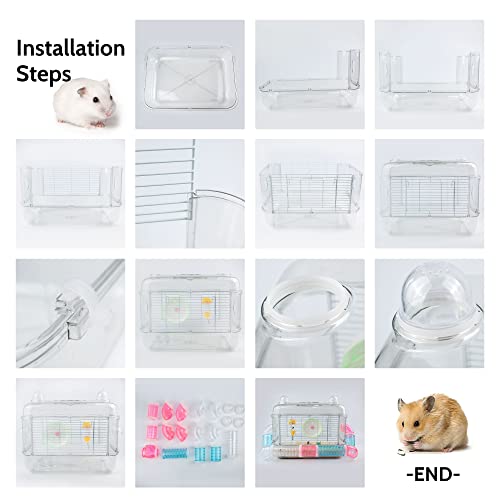 PUPPIFUN Large Transparent Hamster Cage, Connectable and Expandable Hamster Habitat, Includes Exercise Wheel, Food Dish, Water Bottle and 15 Pcs DIY Tunnel for Small Syrian Hamster