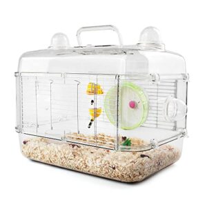 puppifun large transparent hamster cage, connectable and expandable hamster habitat, includes exercise wheel, food dish, water bottle and 15 pcs diy tunnel for small syrian hamster