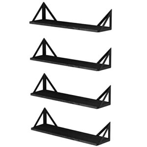 wallniture minori black floating shelves for living room decor, 24"x6" wall bookshelves, wall shelves for kitchen, bathroom storage set of 4