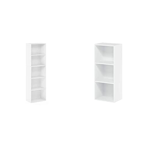 Furinno Luder Bookcase/Book/Storage, 5-Tier, White & Luder Bookcase/Book/Storage, 3-Tier, White