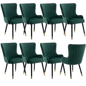 guyou velvet dining chairs set of 8 upholstered kitchen chairs, accent guest chair wingback dining room chair side chair with quilting back and gold legs for living room vanity (emerald green, 8 pcs)