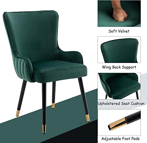 Guyou Velvet Dining Chairs Set of 8 Upholstered Kitchen Chairs, Accent Guest Chair Wingback Dining Room Chair Side Chair with Quilting Back and Gold Legs for Living Room Vanity (Emerald Green, 8 pcs)