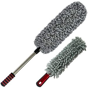 reises car duster set - car duster exterior scratch free with extendable handle - remove dust exterior interior of cars - microfiber car brush detail & car duster cleaner