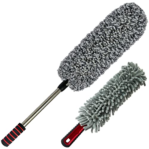 REISES Car Duster Set - Car Duster Exterior Scratch Free with Extendable Handle - Remove Dust Exterior Interior of Cars - Microfiber Car Brush Detail & Car Duster Cleaner