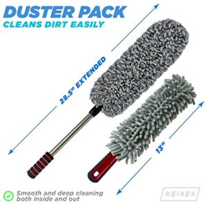 REISES Car Duster Set - Car Duster Exterior Scratch Free with Extendable Handle - Remove Dust Exterior Interior of Cars - Microfiber Car Brush Detail & Car Duster Cleaner