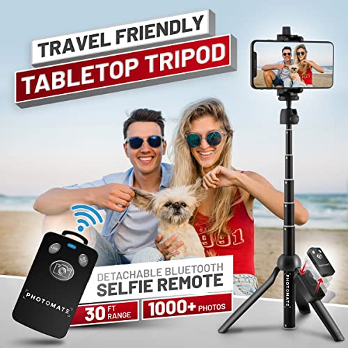 PhotoMate 48 Inch Selfie Stick Tripod with Remote for iPhone 14, 13, 12, 11, Max, Pro, Android - Mini Portable Cell Phone Stand