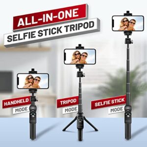 PhotoMate 48 Inch Selfie Stick Tripod with Remote for iPhone 14, 13, 12, 11, Max, Pro, Android - Mini Portable Cell Phone Stand