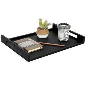 MyGift Large Modern Matte Black Metal Serving Tray, 12 x 16 inch Decorative Coffee Table Ottoman Tray with Curved Cutout Handles