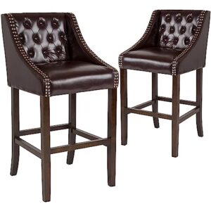 flash furniture 2 pk. carmel series 30" high transitional tufted walnut barstool with accent nail trim in brown leathersoft