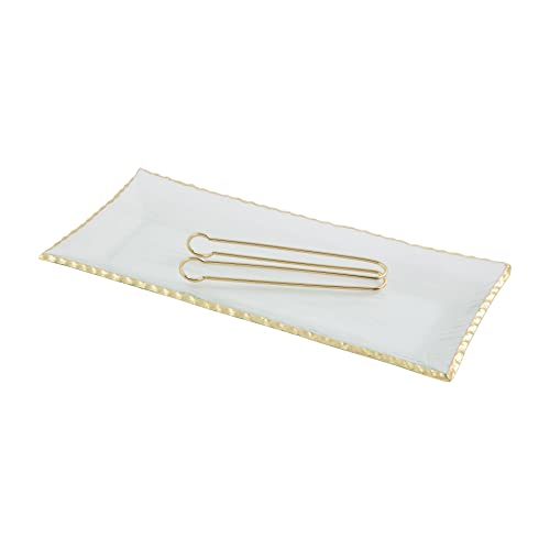 Mud Pie Glass and Gold Serving Platter with Tongs Set