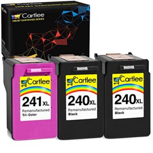 cartlee 3 remanufactured high yield ink cartridge replacement for pg-240xl 240 xl cl-241xl 241 xl pixma mx472 mx452 mg3220 mg3520 mx432 mx439 mx512 mg2120 mg3600 mx459 mg3620 mx479 (2 black, 1 color)