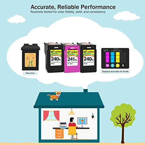 Cartlee 3 Remanufactured High Yield Ink Cartridge Replacement for PG-240XL 240 XL CL-241XL 241 XL PIXMA MX472 MX452 MG3220 MG3520 MX432 MX439 MX512 MG2120 MG3600 MX459 MG3620 MX479 (2 Black, 1 Color)