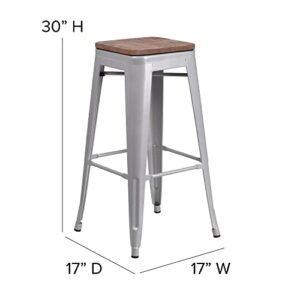 Flash Furniture Lily 4 Pack 30" High Backless Silver Metal Barstool with Square Wood Seat