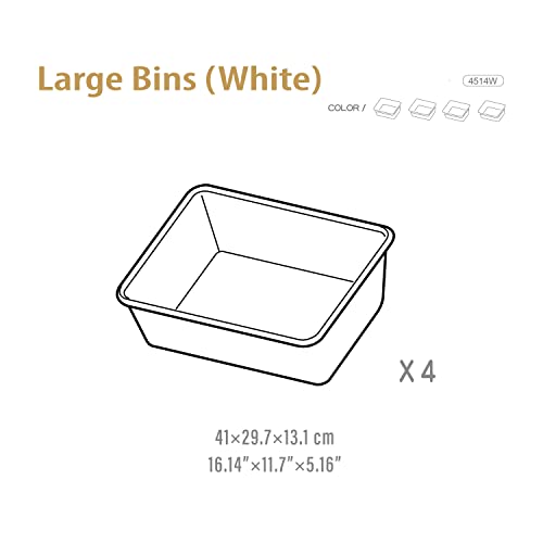 UNiPLAY Large Stackable Storage Bins for Closet Organizers, Food Organizer Bins, Pantry Storage and Toy Storage Organizer (4-Pack), White
