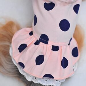 MSNFOASM 2Pcs-Pet Dog Elastic Soft Dress,Cute Polka Dots Lace Skirt for Small Dogs Cats（White&Pink S）