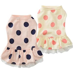 msnfoasm 2pcs-pet dog elastic soft dress,cute polka dots lace skirt for small dogs cats（white&pink s）