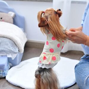 MSNFOASM 2Pcs-Pet Dog Elastic Soft Dress,Cute Polka Dots Lace Skirt for Small Dogs Cats（White&Pink S）