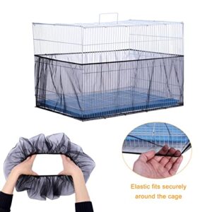 Filhome 2 Pieces Adjustable Bird Cage Cover, Birdcage Seed Catcher Nylon Mesh Net Cover, Soft Airy Cage Net Stretchy Skirt Guard for Parrot Parakeet Macaw Round Square Cage (Black/M)