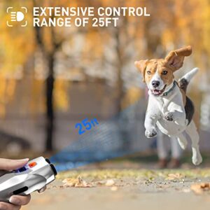 Dog Barking Control Devices Dual Sensor Anti Barking Device with Training/Deterrent Modes Dog Whistle to Stop Barking Ultrasonic Dog Barking Deterrent with LED Flashlight 25 FT Range Rechargeable