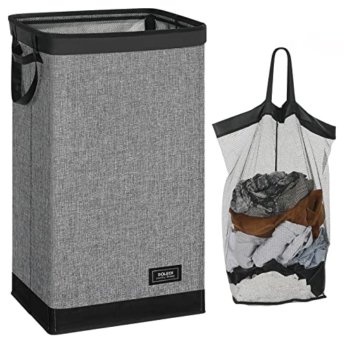 SOLEDI Laundry Hamper 100L Large & Tall Collapsible Laundry Basket, Clothes Hamper with Bag Removable for Clothe and Toys Storage, Grey Dirty Hampers for Bedroom, Bathroom, Dorm, College