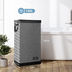 SOLEDI Laundry Hamper 100L Large & Tall Collapsible Laundry Basket, Clothes Hamper with Bag Removable for Clothe and Toys Storage, Grey Dirty Hampers for Bedroom, Bathroom, Dorm, College