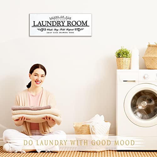 Gifhunter Laundry Room Decor With Wash Dry Fold Repeat Laundry Sign for Laundry Room Décor, Rustic Family Farmhouse Laundry Room Wall Decor Wall Sign Laundry Rules Hanging Prints for Laundry Room