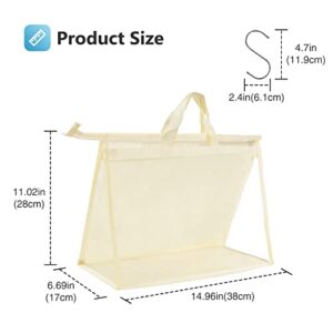 Puricon 4 Pack Handbag Dust Bags, Clear Purse Storage Organizer for Closet, Transparent Dust Cover Bag with Handles, Zippers, and Hooks -Beige