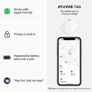 ATUVOS Luggage Tracker, Key Finder, Smart Bluetooth Tracker Pairs with Apple Find My (iOS Only), Item Locator for Bags, Wallets, Keys, Waterproof IP67, Anti-Lost 2 Pack