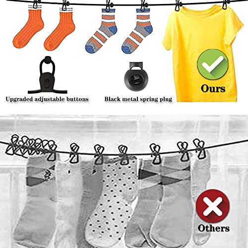 HSNNXY Portable Travel Clothesline, Adjustable Windproof Camping Clothesline with 12 Clips, RV Cruise Camper Accessories, Retractable Laundry Line for Outdoor Indoor - Black