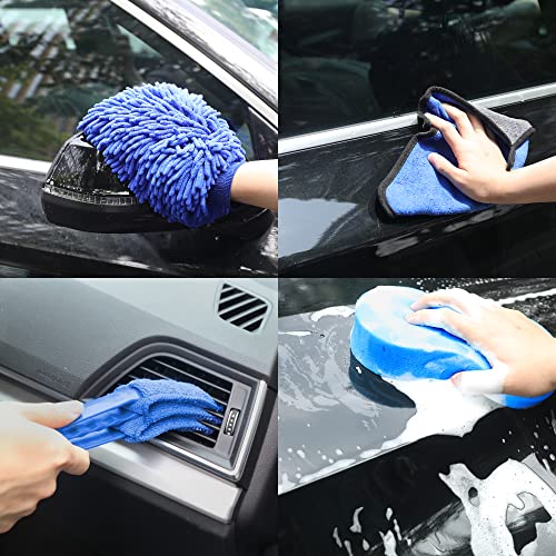 PL ZMPWLQ 22 pcs Car-Cleaning-Tool-Set Auto-Detail-Brush-Kit Car-Detailing-Brushes-Set Cleaning Car Kit Wash Brush Cleaning Tools Kit for Vehicles Inside & Outside Blue Car Detailing Brush Drill Brush