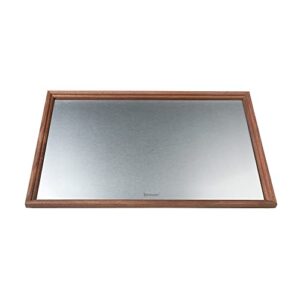 vernox large serving tray with stainless steel for food, rectangular tray platter with walnut wood frame for coffee table, kitchen, party - silver color (large)