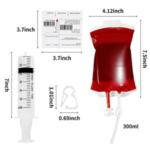 Blood Bags for Drinks, MGparty 80 Packs Blood IV Bags for Halloween Party Decoration Drink Container Juice Pouch Prop for Zombie Vampire Theme Party Props (80pcs Bags, 80 Labels, 80 Clips, 6 Syringes)