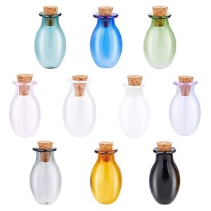 ph pandahall 10pcs mini glass bottles, colored tiny spell jars 10 colors mini potion bottles oval wishing bottle vials with corks stopper drifting bottle for wedding party decoration halloween, 0.5ml